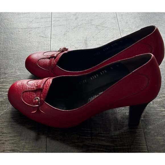 Salvatore Ferragamo Slip On Pumps High Heel Leather Shoes Red Size 9B - Picture 4 of 10